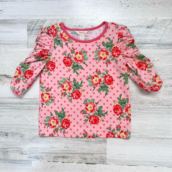 Matilda Jane Girls Top Size 6 Think Floral Pink Polka Dot 3/4 Sleeve - Picture 2 of 7
